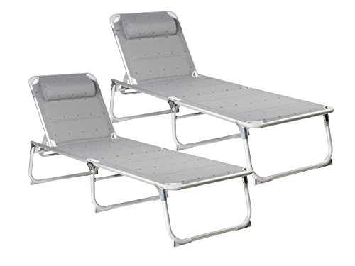 2er-Set Sonnenliegen, verstellbar, klappbar, belastbar bis 120kg, Grau; Campart Travel BE-0639