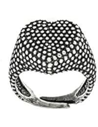 Padre Nostro Anello Chevalier Cuore microsfere in Rilievo in Argento 925 Brunito Regolabile da 13 ITA