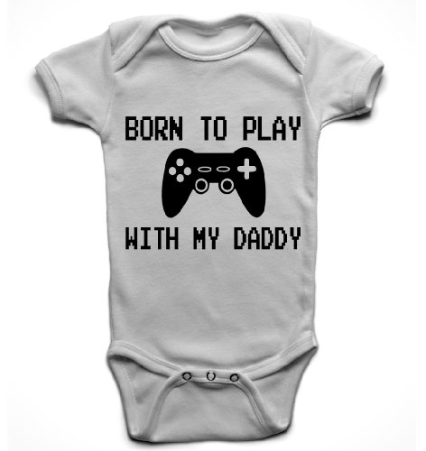 'Born to play with my Daddy' funny cute baby boy babygrow bodysuit (6-12 months, White)