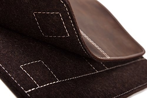 ALMWILD Apple Macbook Pro 13 Hülle, Tasche (Touch Bar, Touch ID). Aus echtem Rinds- Leder und 100% Woll- Filz. Case in Trüffel- Braun mit magnetischer Umschlagklappe aus Echt- Leder in Braun. In Bayern handgefertigt - 7