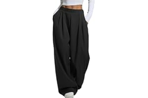 ticticlily Pantalon Femme Fluide Baggy Jambe Large Droit Taille Haute Elastischer Pantalons Ample Chic et Elegant Décontracté de Casual Travail