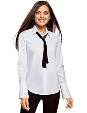 oodji Ultra Damen Hemd mit Ausgestellten Manschetten und Zierbindebändern