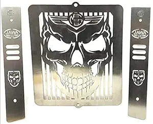 VKTC Stainless Steel Radiator Grill Guard Skull Face for Jawa 42.Jawa Perak, Classic