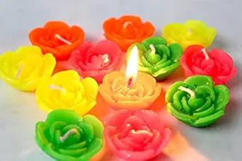 SPAVEDA Set of 12 Rose Shape Floating Candles for Diwali Home Dcor