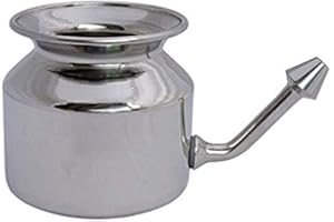 ANCIENTIMPEX Neti Pot in acciaio inox con 5 bustine di sale Neti e foglio illustrativo | Vaso Neti con punta liscia in acciaio inox