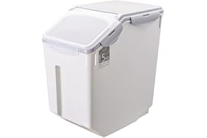 siduytin Contenedor de almacenamiento de alimentos para mascotas de PP, a prueba de humedad, a prueba de polillas, con base de rodillo, tapa transparente sellada, caja con taza medidora, Gris, 15kg