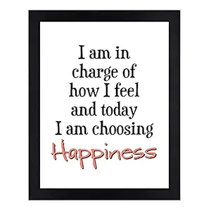 Interio Crafts Synthetic Wood Choose Happiness Inspirational Motivational Quote Framed Poster for Office and Home Wall Decor (Frame Size :13