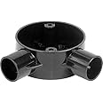 Generic Reliable Electrical PVC Junction Box 2 Way Angle Way Circular Box, Conduit Box - Pack of 10 (25mm) - Black, PVC Material, Not Water Resistant, Surface-Mount Installation