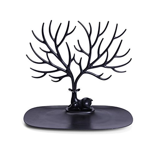 Chytaii, albero portagioie in plastica a forma di cervo, supporto per: orecchini, bracciali, anelli. Organizzatore per gioielli Nero 