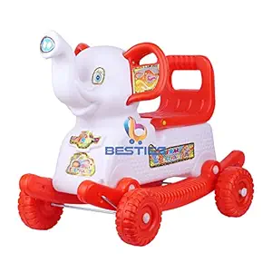 Besties 2 in 1 Baby Elephant Rider for Kids.1-3 Years Kids Boys and Girl. Rideons & Wagons Non Battery Operated Ride On (Red & White)