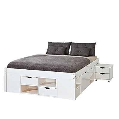 Inter Link lit multi rangements inca blanc 160 x 20 0 cm