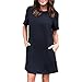 Produktbild feiXIANG Damen lässig solide kurze lose schlichten kleid casual einfarbig Tasche Kurzarm Rock T-Shirt pullover bluse (L, Schwarz)