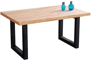 ADNATURA. Mesa Fija Comedor Bruce 160, Mesa Salón Madera Roble Cálido y Patas Metálicas Mate Negro. 6 Comensales. 160x100x75cm
