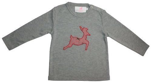 trachtenkind - Boy's Children's Traditional Costume Shirt Long Sleeve Shirt " Hirsch " in Grey - Grey, Grey, 86/92