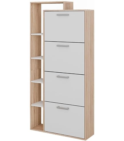 Meuble À Chaussures En Orme Avec 4 Compartiments Frontaux Blanc KIAMAMI