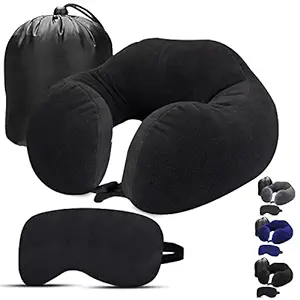 Trajectory Rover Neck Pillow with Sleeping Eye mask & Carry Bag in Black Comes with 10 Years Warranty Travel headrest Accessories for Plane Flight Bus and Office for Men and Women