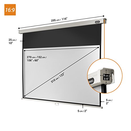 celexon screen Manual Professional | Format 16:9 | 280 x 158 cm | Projector screen for every type of projector, Full HD and 3D | Easy installation, good surface