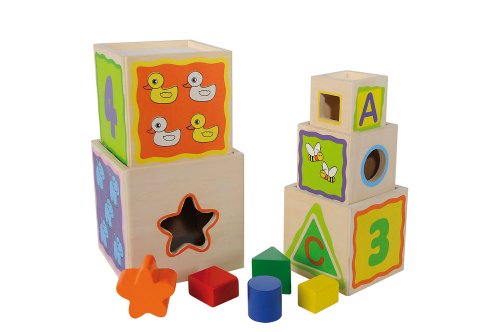 Eichhorn 100002085 – Steckwürfel-Steckturm – 10 teilig – 5 Würfel zum Stapeln – mit 5 Steckteilen – 47cm - 2
