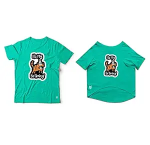 Ruse Twinning Basic Crew Neck It's My Birthday! Printed Half Sleeves Dog and Unisex Pet Parent Tees Set.Colour-Aqua Green/2XL (Parents)/Small (Dogs)