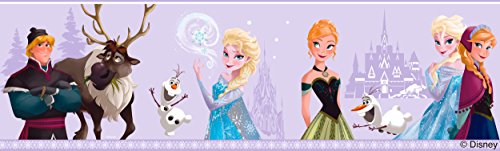 Disney Frozen Lilac Wallpaper Border Anna Elsa Olaf Sven Kristoff FR3503-3