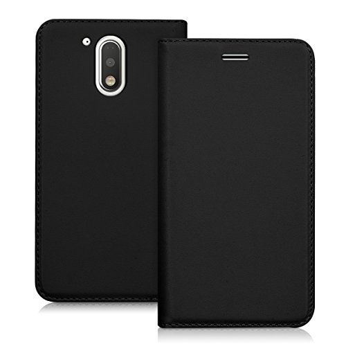 kwmobile Funda para Motorola Moto G4   Moto G4 Plus - Carcasa para m  vil de  Cuero sint  tico  - Case  Plegable  en  Negro 