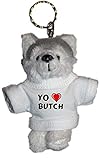 peluche suave Shopzeus Llavero de Husky (Perro) de Peluche con Amo Butch en la Camiseta (Nombre de Pila/Apellido/Apodo)