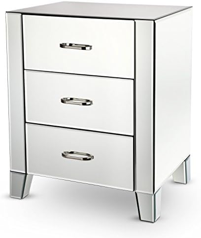 UK PLAQUE Mirrored Glass Bedside Table, 3 Drawers Mirrored Decorative Nightstand, Household Console Table