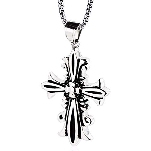 Y-modo Motif Croix Titane Acier Collier Punk Pendentif Fleur Hommes Scout Hommes