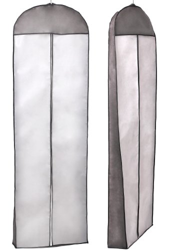 Atmungsaktiver Kleidersack Schutzhülle für Brautkleider / Abendkleider / Anzüge / Mäntel - ca. 180 cm - Reissverschluss - Weiß mit Schwarzer Rahme - Schwarz, KXB105 black