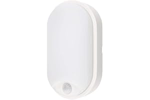 M EGA MEGACUBE 10W LED 4000K IP54 Flush Wall Mounted PIR Sensor Oval Bulkhead Light Fixture for Outdoor,Garden, Shed, Porch, Garage, Workshop, Patio,Hallway,Corridor,Workshop etc - White