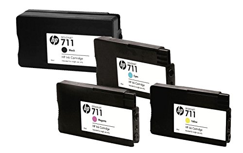 4x Original Patrone HP 711 BK, Cy, Ma, Ye für HP Designjet T 520 24 Inch - Inhalt: Black ca. 80ml / Farben ca. 29m