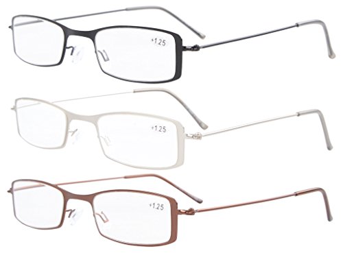 Eyekepper - 3 pares de Gafas de lectura - Modelo Unisex - Marco de acero inoxidable Multicolor Mix