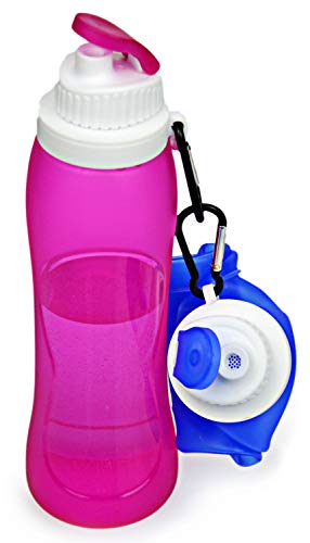 Set plegable de silicona botella con mosquetón, 500 ml Volumen, resistente agua botella, silicona, tiempo libre - Botella, escolar Botella, deportes, bicicleta botella, plegable, para deportes, acampada, senderismo, ciclismo, Exterior, Viajes Rojo y azul