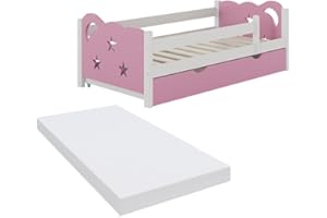 Oskar-Store Livinity Kinderbett Einzelbett Juniorbett Jessica modern Kinderzimmer Bett Bettschublade Rausfallschutz (Weiß-Pink, 140 x 70 cm mit Matratze)