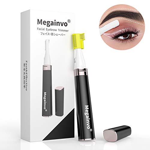 Megainvo Augenbrauen Trimmer Elektrisch Augenbrauen Rasier Augenbrauentrimmer Schmerzloses Augenbrauenrasierer mit LED Lampe Eyebrows Hair Remover Präzisionstrimmer für Damen (AAA Batteriebetrieben)