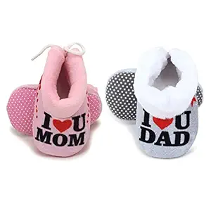 Superminis Baby Girls and Baby Boys Ankle Length with Star and Heart Print Soft Base Booties/Shoes, Pack of 2 (6-12 Months, Grey and Pink)
