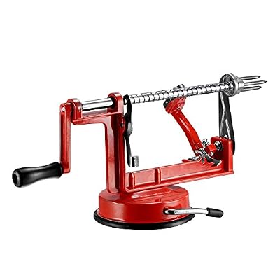 Tinxi qobobo® 3 en 1 - Eplucheur de pommes & Vide-pomme Machine pour éplucher, évider et couper les pommes Design en rouge