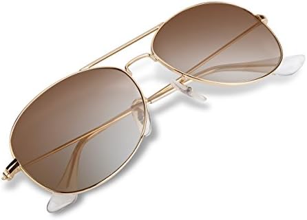 Wenlenie Small Aviator Sunglasses for Women and Kids Metal Framed with Gradient Brown Glass Lens W3362