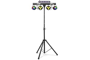 Max PARTYBAR10 | Set Luces Discoteca 2x Jelly Moon, 2x Foco PAR y UV/Flash Estrobo, Luz Fiesta Iluminacion LED Modo automático o DMX, Mando a Distancia y Trípode incluido, Preset Shows, Luces DJ