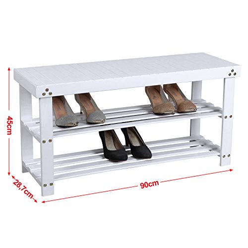 Songmics Schuhbank Sitzbank Schuhregal Badregal aus Bambus lange Version 90 x 45 x 28,7 cm Weiß LBS90B - 6