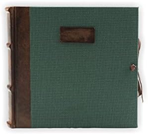 Photo Album Bound in Leather and Canvas, Brown and Green, H20xL20, Corium Collection, Hand Made in Italy by Legatoria Toscana, Tuscan Handcrafted