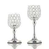 USO COMPLEMENTARIO: Este candelabro moderno tiene varios tamaños de velas votivas / velas de té / velas de jarras / pilares y más. Diseño hueco tallado que se adapta mejor a vela electrónica sin llama. También se puede combinar con flores / bolas de beso, será un adorno de decoración de centros de mesa para pascua, bodas, mesa de café, fiestas u otras fiestas o eventos especiales.