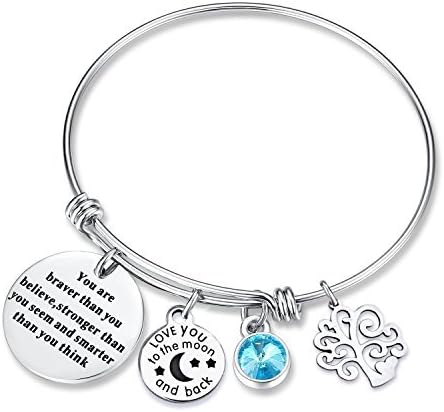 Birthstone Charms Bangle Bracelet Family Tree of Life Charm Bracelet Expandable Wire Bracelet for Women