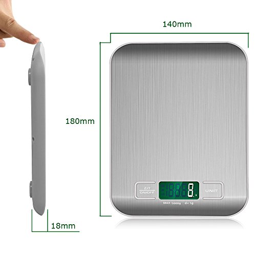 Digitale Küchenwaage Bengoo Electronische Waage Küchenwaage Edelstahl Kaffeewaage mit LCD-Anzeige Hohe Präzision bis zu 1g (5kg Höchstlast) - 4