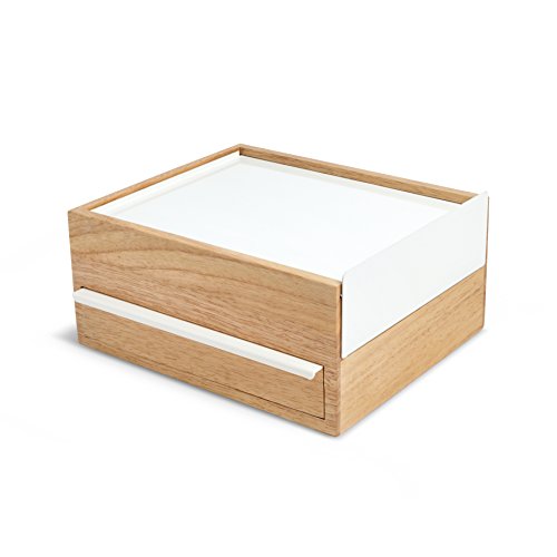 Umbra 290245-668 Stowit Schmuckbox mit versteckten Fächern und beweglicher Metallablage, Holz / Metall, weiß / natur - 2