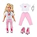 Produktbild ismarttech Kurzarm-T-Shirt Leggings Set + Pink Roller Skates Schuhe + Halskette für 18 Zoll American Girl Dolls Kleidung