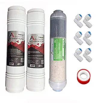 AQUALIQUID RO Platinum Inline Pre Carbon & Sediment Filter and Multistage Antioxidant Alkaline Antibacterial Ro 8 inch mineral cartridge with 6 Pcs Connectors