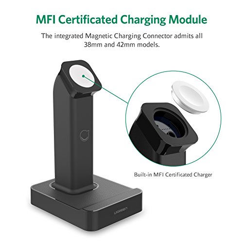 UGREEN Watch Ladestation Ladegeräte Ständer mit integriertem Magnet Charger Dock Kabel Kompatibel mit für Apple Watch Series 1 und Apple Watch Series 2 Schwarz - 2