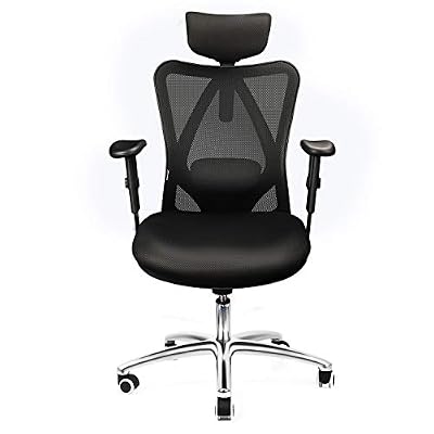 mfavour Siège Confortable Chaise de Bureau Fauteuil Ergonomique avec Accoudoirs Réglable Hauteur Appui-tête Ajustable Dossier Inclinable Soutien Lombaire Super- Charge Max. 200kg