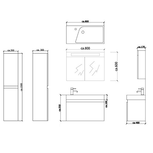 Badmöbel / Waschtischunterschrank / Spiegelschrank / Badezimmer Möbel Braun / Waschplatz / Modell-Lugano-800 / Waschbecken / Badset - 6